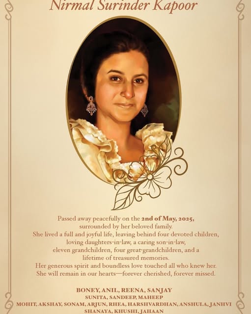 Nirmal Kapoor Death: “Nirmal Kapoor, Mother of Bollywood Icons, Dies After Prolonged Illness